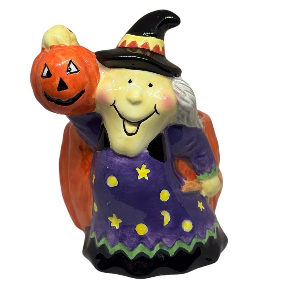 Vintage Ceramic Witch Jack O Lantern Pumpkin Flower Planter